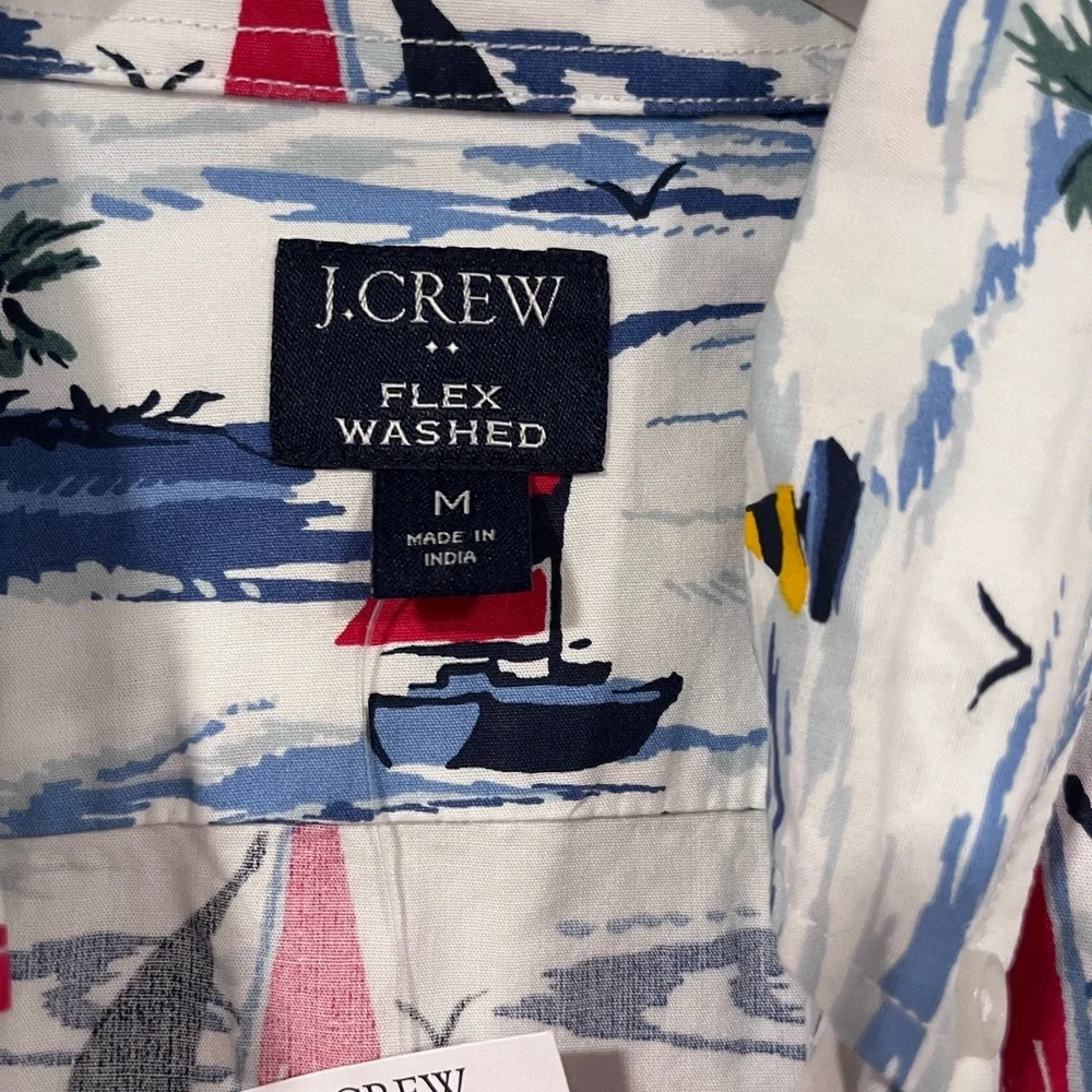 J.Crew Men's Nautical Flex Washed Short-Sleeve Shirt with Multi Color Sailboat M